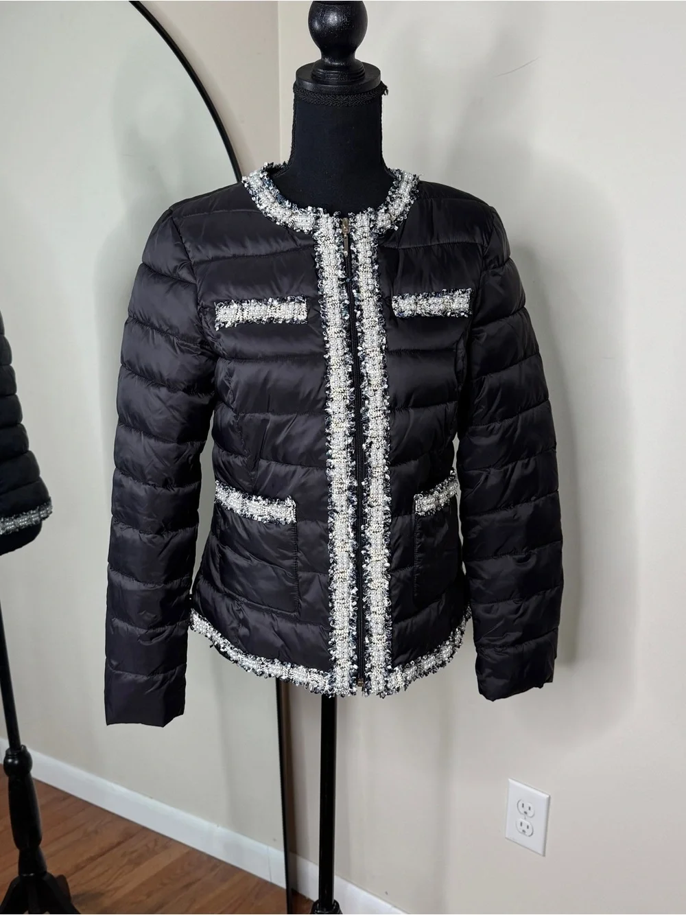 White House Black Market Embellished Puffer Jacket Black Size S